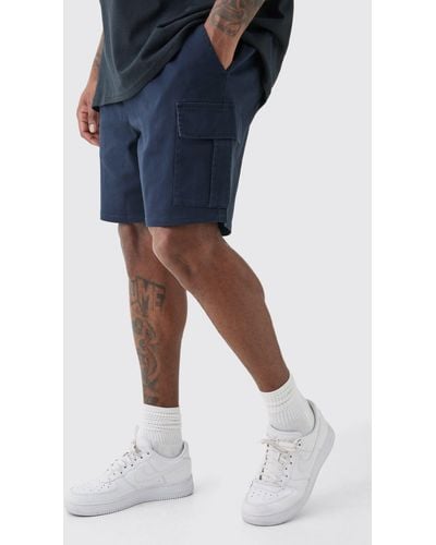 BoohooMAN Plus Elastic Waist Navy Slim Fit Cargo Shorts - Blue