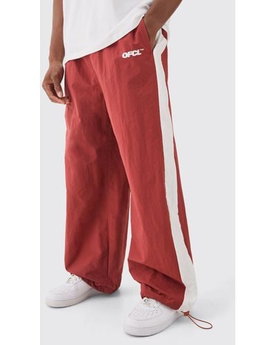 BoohooMAN Side Panel Parachute Trousers - Red