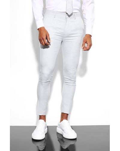 BoohooMAN Super Skinny Micro Texture Suit Trousers - White