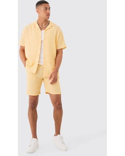 BoohooMAN Oversized Linen Look Shirt & Short - Gelb