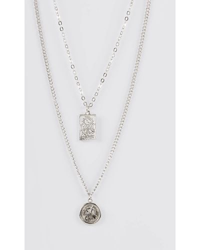 Boohoo 2 Pendant Chain Necklaces - White