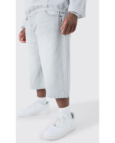 Boohoo Plus Long Line Denim Jorts In Gray Wash