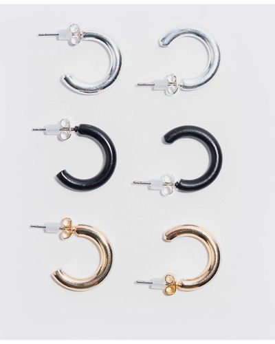 Boohoo Pack De 3 Pendientes De Aro - Gris