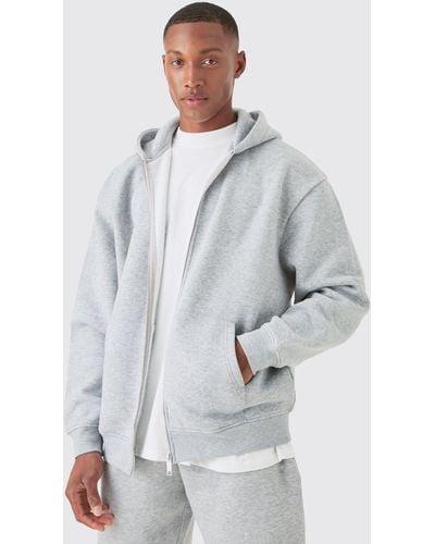 BoohooMAN Oversized Zip Through Hoodie - Grey