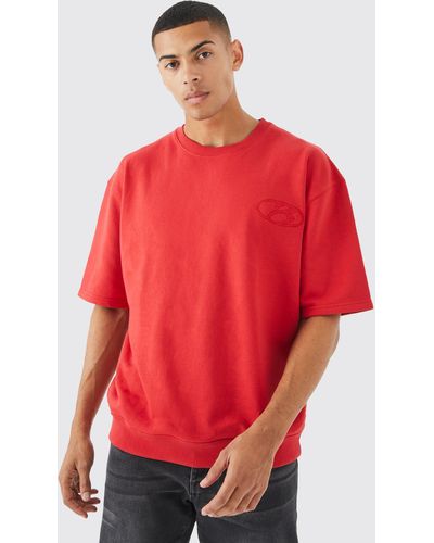 BoohooMAN Short Sleeve Oversized Boxy Sweatshirt - Red