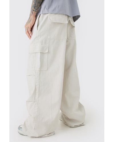 BoohooMAN Tall Extreme Baggy Fit Cargo Trousers In Ecru - White