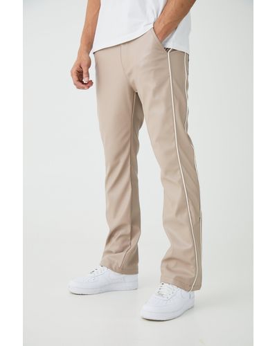 BoohooMAN Pu Contrast Stipe Skinny Flared Trousers - Natural