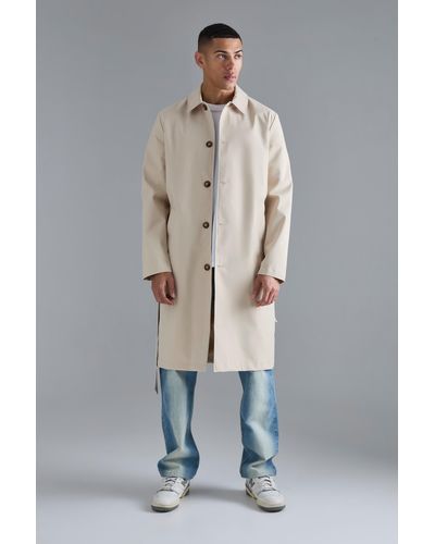 BoohooMAN Classic Belted Trench Coat - Grau