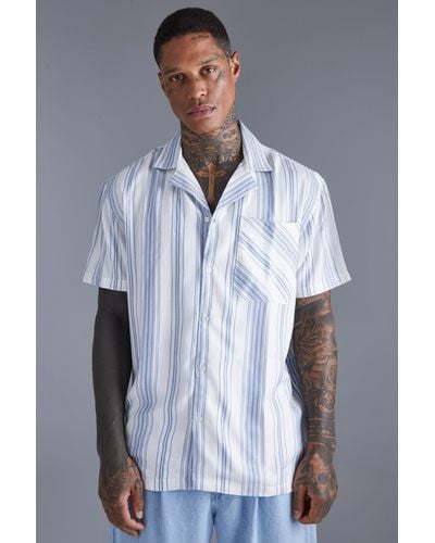 Boohoo Short Sleeve Stripe Oversized Shirt - Blue
