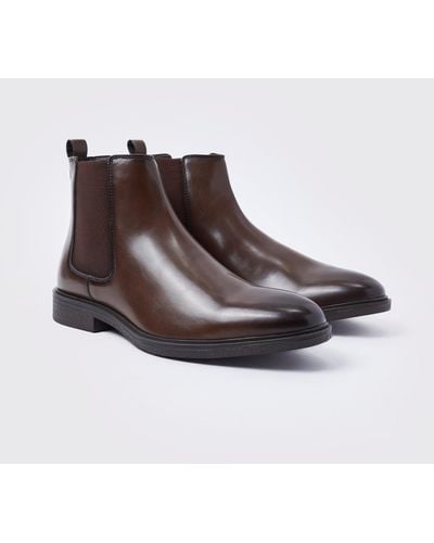BoohooMAN Classic Faux Leather Chelsea Boots - Brown