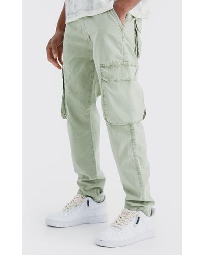 Boohoo Slim Fit Overdye Acid Wash Cargo Trouser - Green