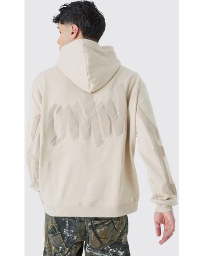 BoohooMAN Oversized Homme Puff Print Hoodie - Natural
