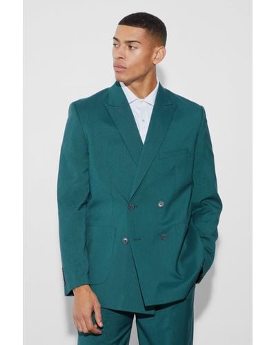 BoohooMAN Double Breasted Relaxed Fit Blazer - Green