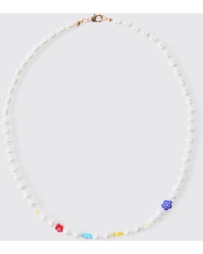 BoohooMAN Bead And Pearl Necklace - Weiß