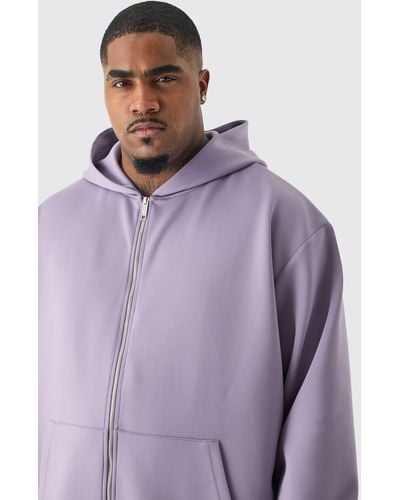 BoohooMAN Plus Oversized Zip Through Scuba Hoodie - Purple