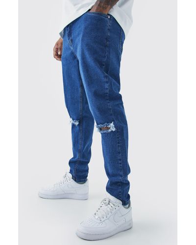 Boohoo Plus Super Skinny Stretch Ripped Knee Jeans - Blue