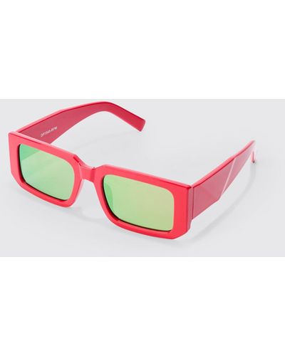 BoohooMAN Chunky Rectangular Mirror Lens Sunglasses In Red - Weiß