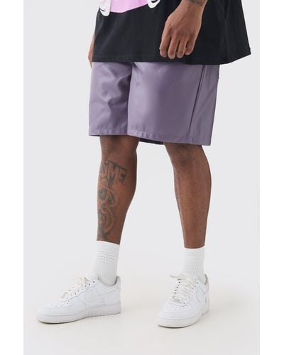 BoohooMAN Plus Fixed Waist Relaxed Pu Shorts - Purple
