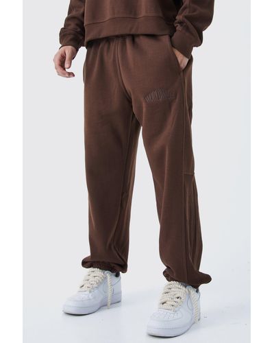 BoohooMAN Oversized Waffle Panel Jogger - Brown