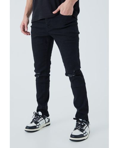 BoohooMAN Skinny Jeans With Ripped Knees - Black