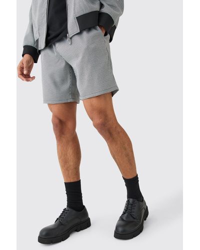 BoohooMAN Houndstooth Checked Elasticated Waist Shorts - Black
