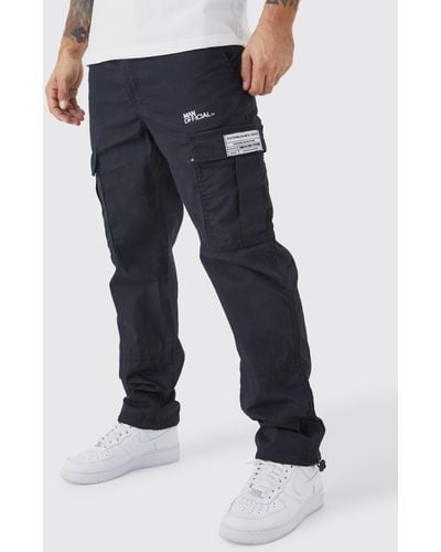 BoohooMAN Straight Leg Zip Cargo Ripstop Trouser With Woven Tab - Blue