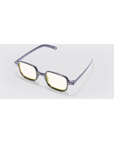 Boohoo Square Yellow Lens Sunglasses In Black - White