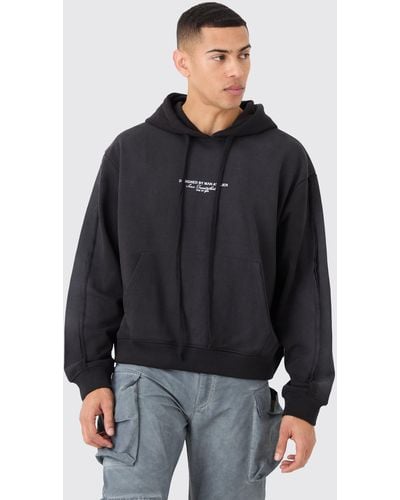 BoohooMAN Oversized Boxy Official Spray Wash Hoodie - Black