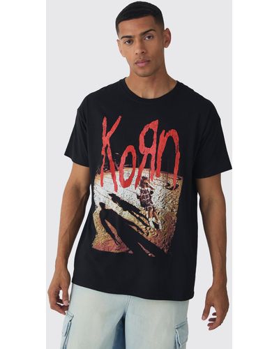 BoohooMAN Oversized Korn Band License T-shirt - Black