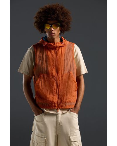 BoohooMAN Sheer Ripstop Hooded Utility Vest - Orange