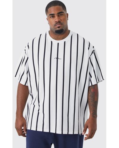 Boohoo Plus Size Loose Fit Script Stripe T-shirt - White