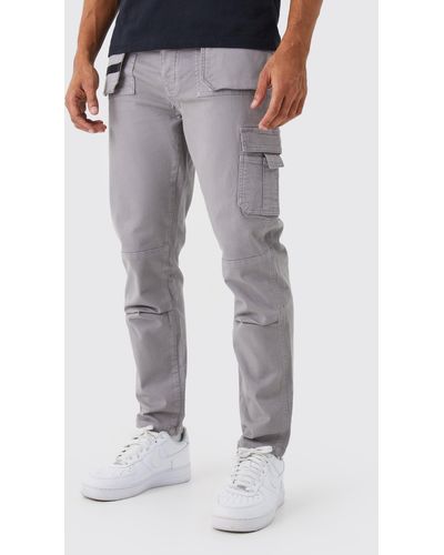BoohooMAN Slim Fit Strap Detail Cargo Trouser - Gray