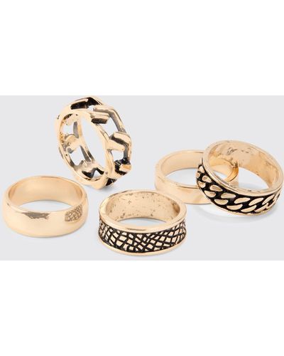 BoohooMAN 5 Pack Chain Detail Rings - Multicolor