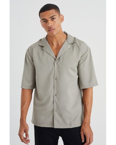 Boohoo Short Sleeve Drop Revere Satin Shirt - Natural