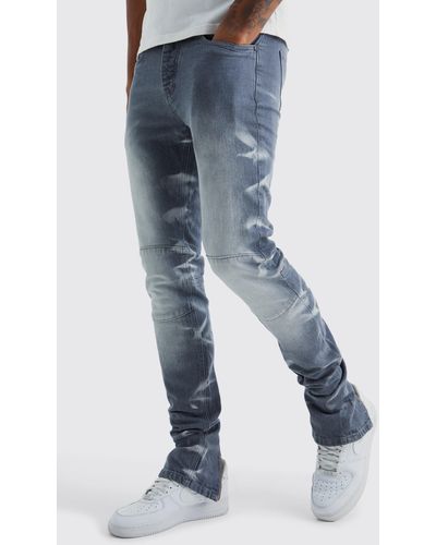 BoohooMAN Tall Skinny Stretch Jeans mit Reißverschluss - Blau