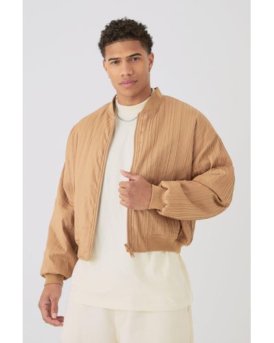 BoohooMAN Pleated Bomber Jacket In Camel - Natural