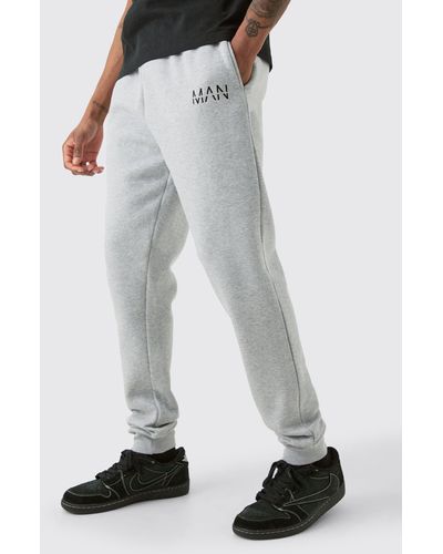 BoohooMAN Tall Dash Slim Fit Jogger In Grey Marl - White