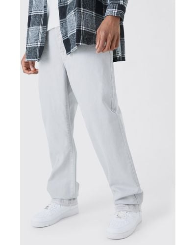 BoohooMAN Tall Relaxed Rigid Overdyed Let Down Hem Jeans - White