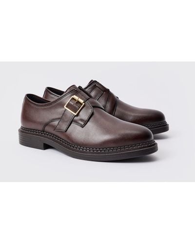 BoohooMAN Pu Cross Over Strap Detail Loafer In Dark Brown