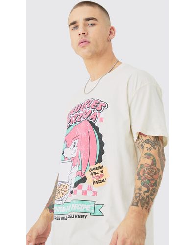 BoohooMAN Oversized Sonic Knuckles Pizza License T-shirt - White
