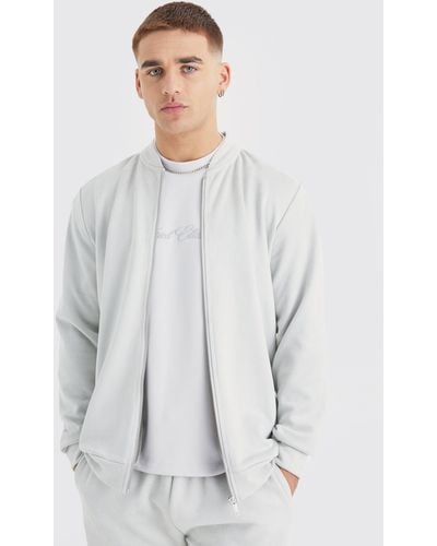BoohooMAN Faux Suede Zip Smart Bomber - White