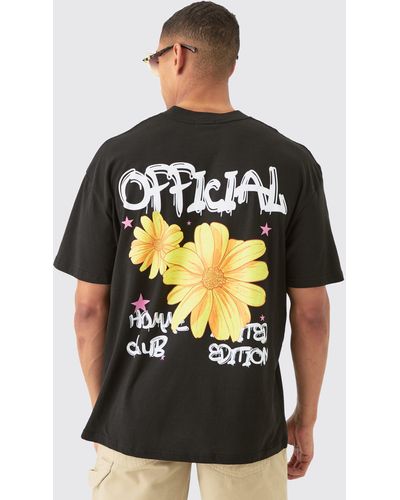 BoohooMAN Oversized Sunflower Doodle Print T-shirt - Grey