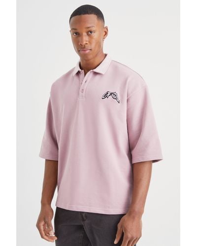BoohooMAN Oversized Boxy Heavy Loopback Embroidered Polo - Pink