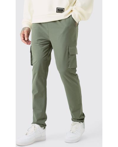 BoohooMAN Tall Elastic Lightweight Stretch Skinny Cargo Trousers - Green