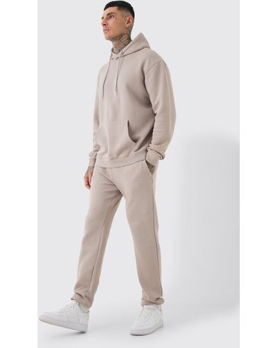 BoohooMAN Tall Man Roman Oversized Laundered Wash Hooded Tracksuit - Natural
