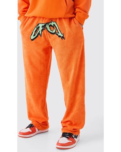 Boohoo Pantalón Deportivo Holgado De Felpa Ofcl - Naranja