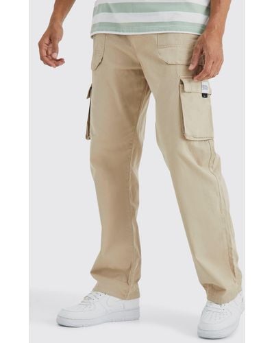 BoohooMAN Lockere Twill Cargo-Jogginghose mit Gürtel - Natur