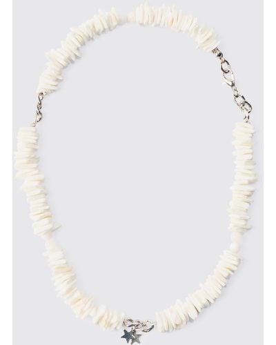 BoohooMAN Shell And Pearl Neclace With Star Pendant In White