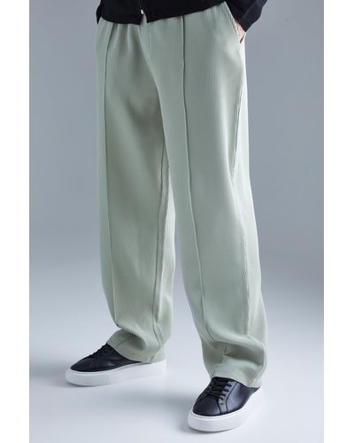 Elastic Waist Relaxed Fit Pleated Trouser