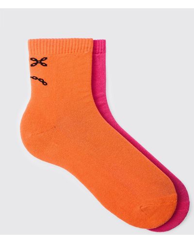 BoohooMAN 2 Pack Chain Graphic Socks - Orange